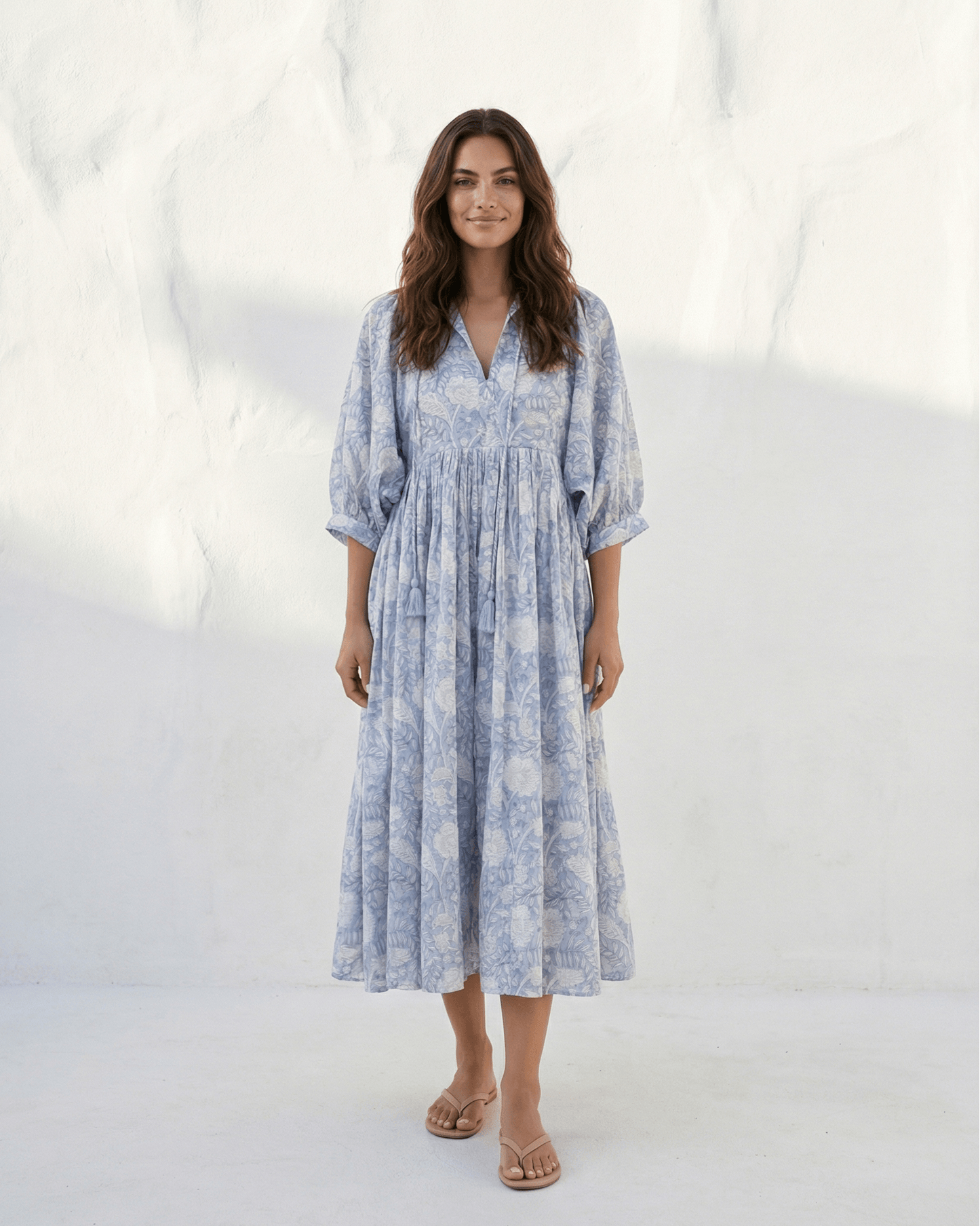 Camilla Boho Floral Long Dress - Blue