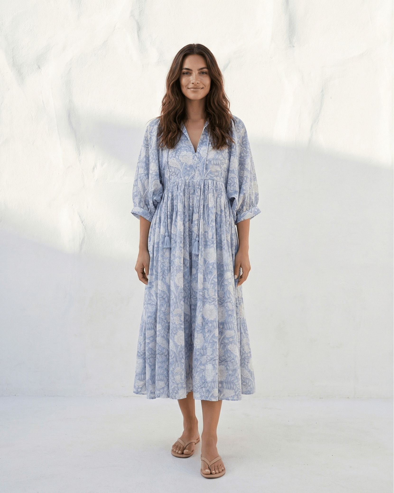 Camilla Boho Floral Long Dress - Blue