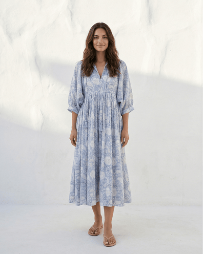Camilla Boho Floral Long Dress - Blue