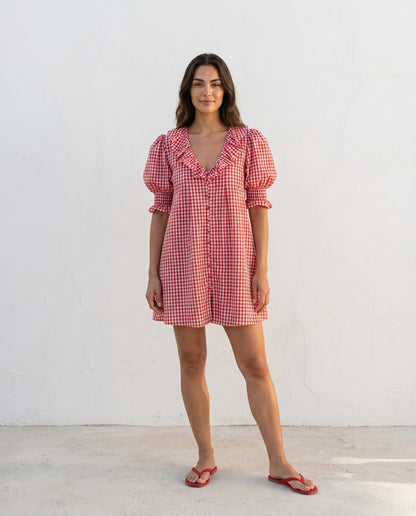 Red Vichy Check Mini Dress