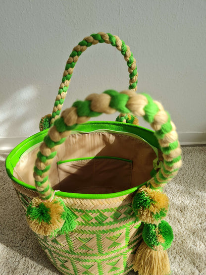Handmade Raffia basket Bag - Green