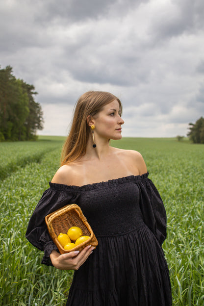 The Meadow - Black Midi Dress Made of Cotton