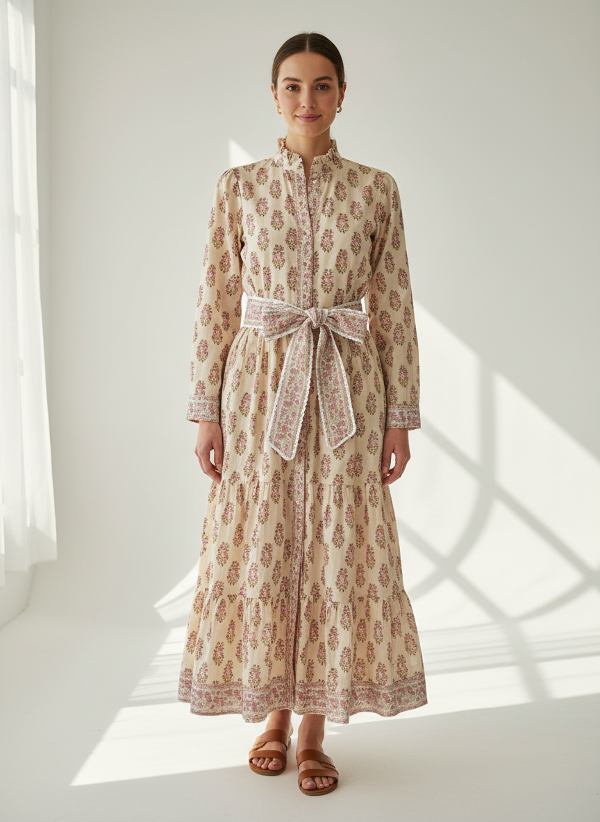 Isabel – Baumwollkleid mit Hand-Blockdruck