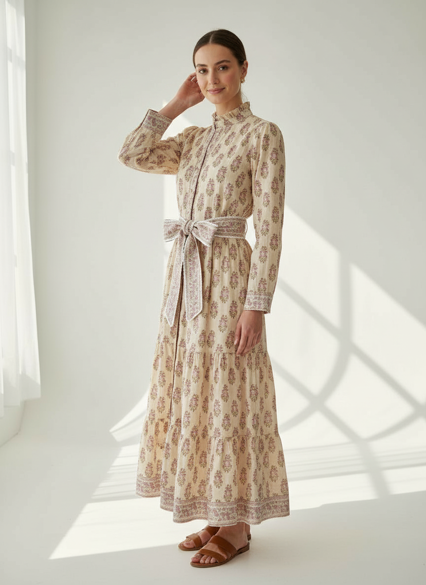 Isabel – Baumwollkleid mit Hand-Blockdruck