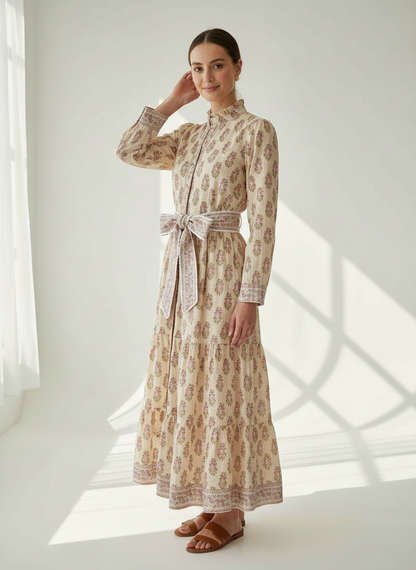 Isabel – Baumwollkleid mit Hand-Blockdruck