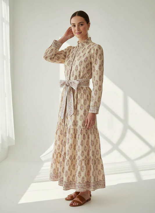 Isabel – Baumwollkleid mit Hand-Blockdruck