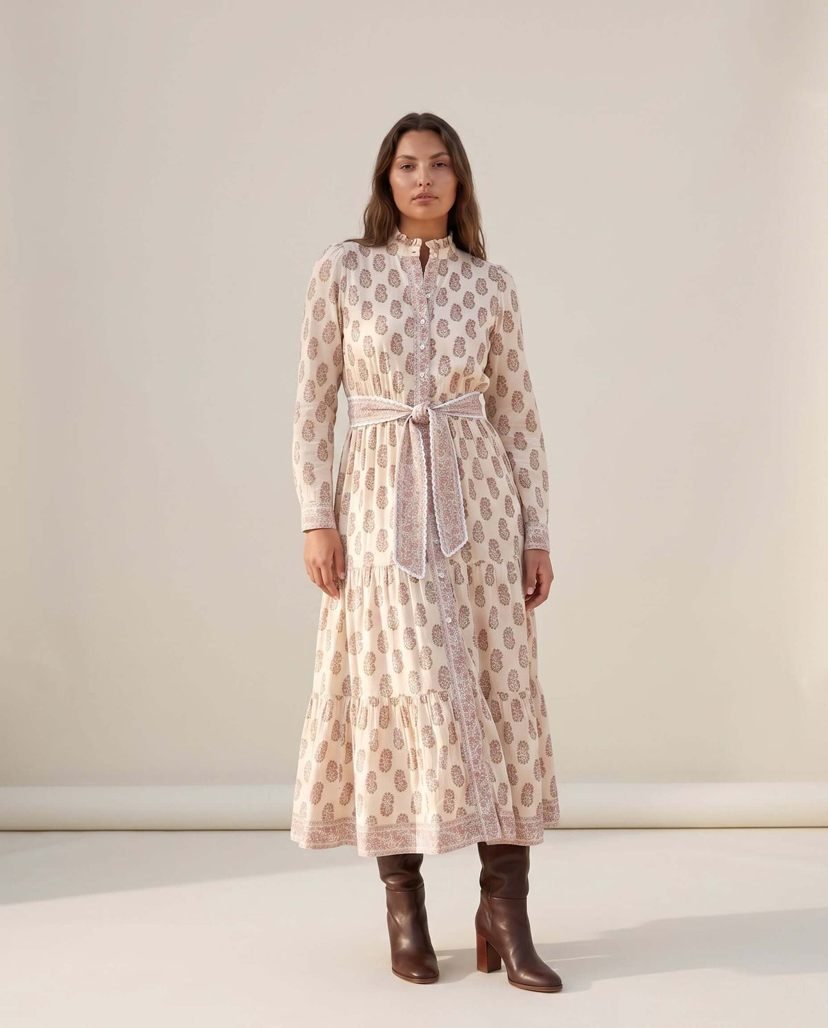 Isabel Handblock Print Baumwoll Maxikleid