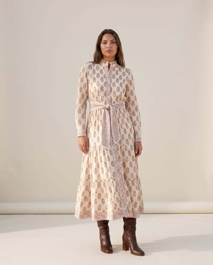 Isabel Handblock Print Baumwoll Maxikleid
