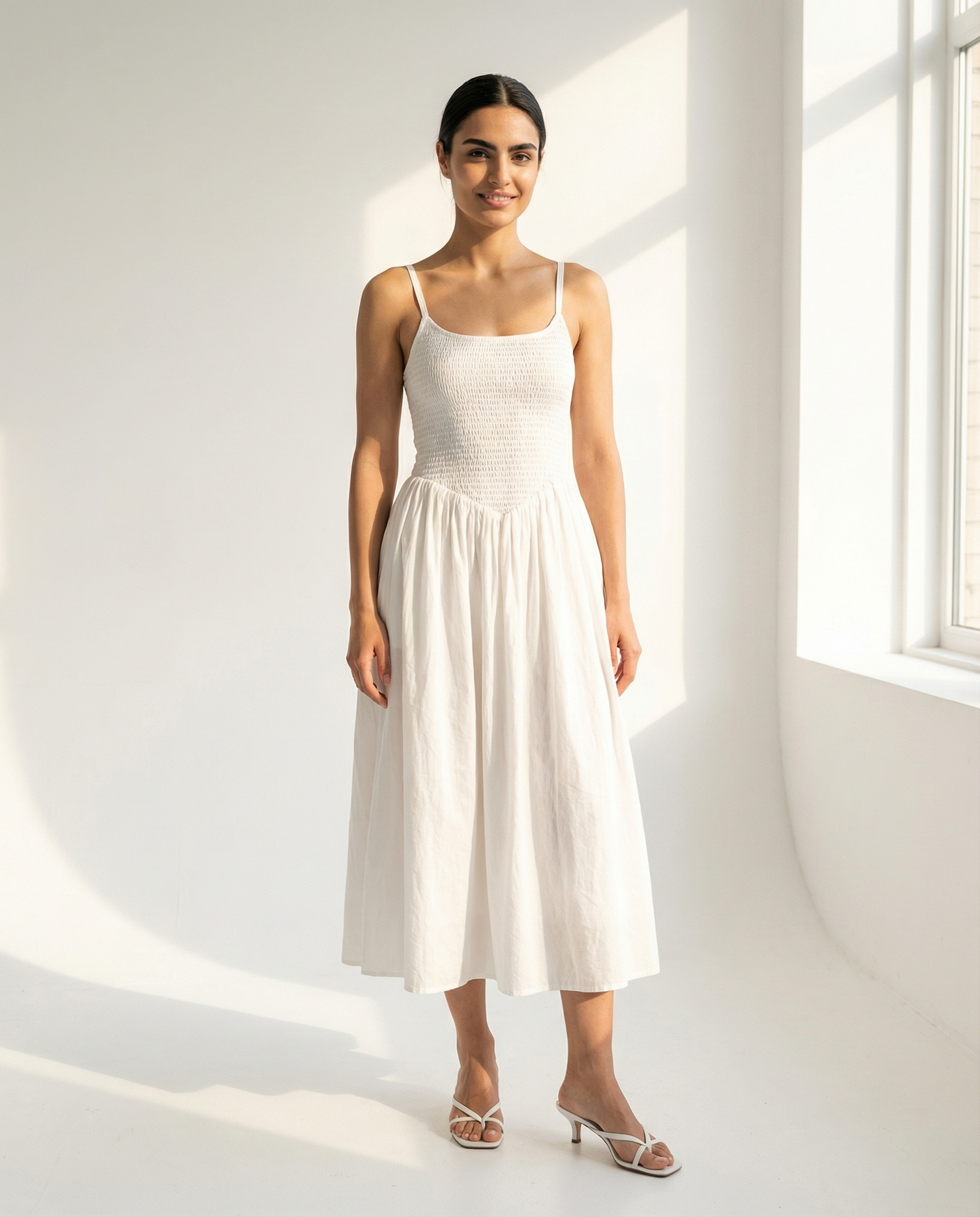 Jardin Midi Kleid  aus Baumwolle - Weiß