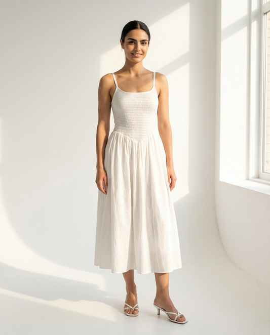 Jardin Midi Kleid  aus Baumwolle - Weiß