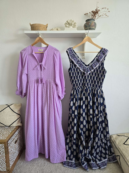 Lucia Cotton Midi Dress With Puff Sleeves