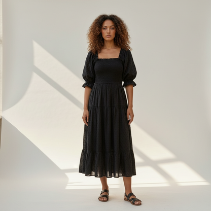 The Meadow - Schwarzes Midi-Kleid aus Baumwolle