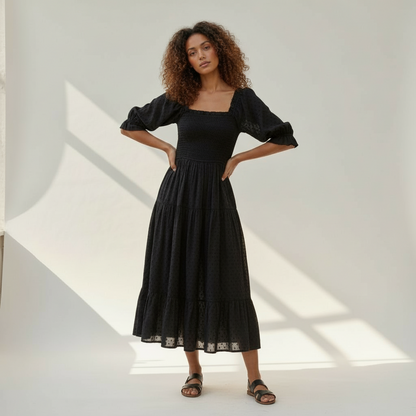 The Meadow - Schwarzes Midi-Kleid aus Baumwolle