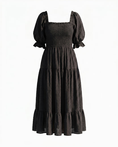 The Meadow - Black Midi Dress Made of Cotton
