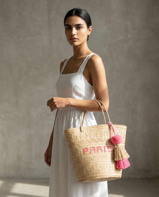 Destination Handgemachte Korbtasche - Paris/Pink