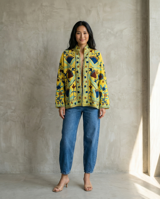 Bestickte Jacke - Gelb
