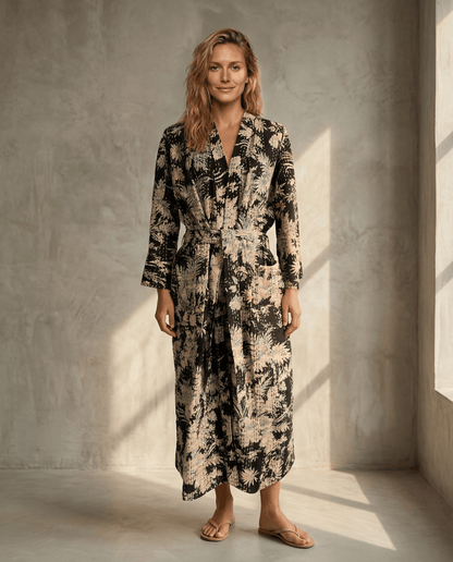 Wendbarer gesteppter Kantha Kimono aus Baumwolle