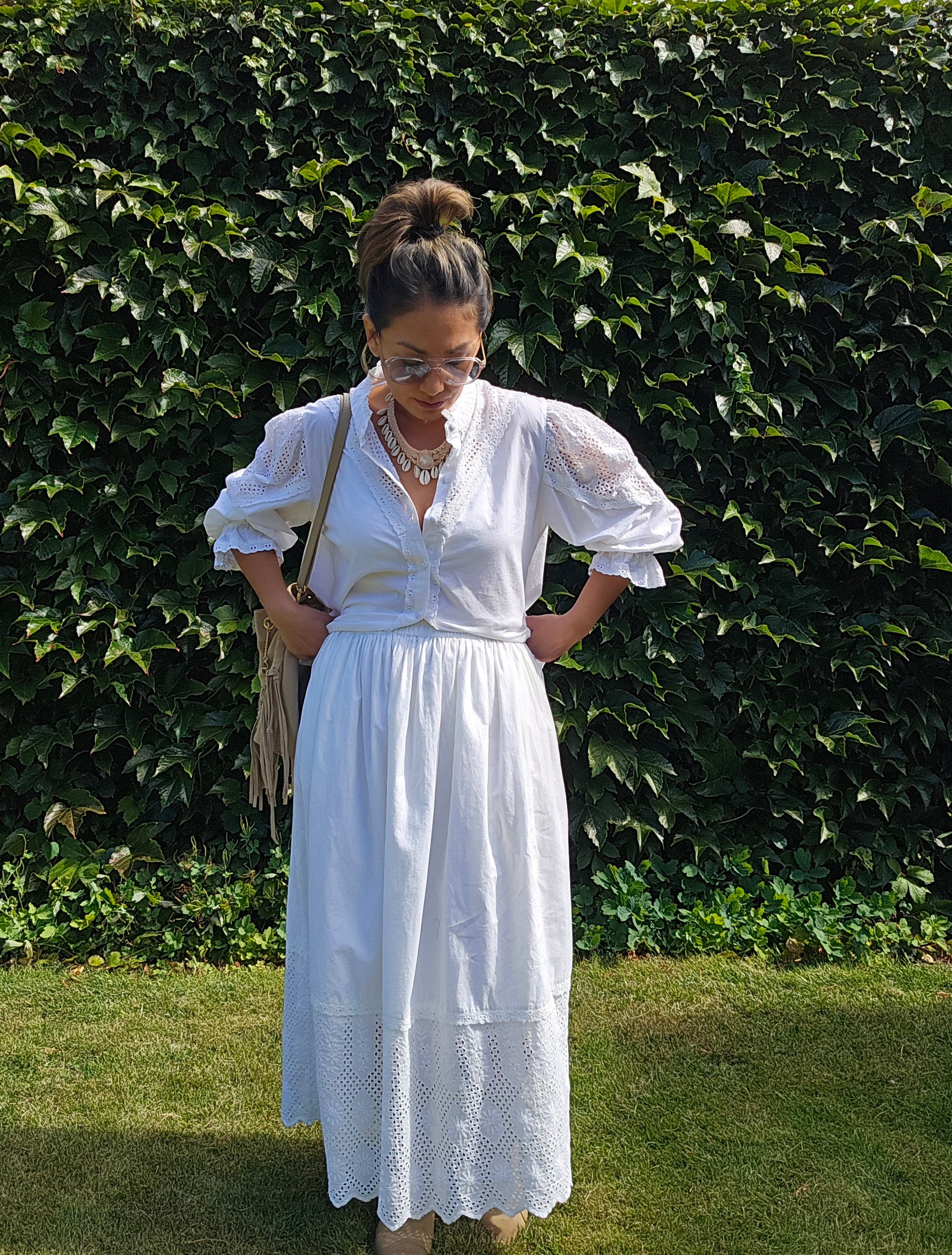 Romantic Style White Cotton Blouse