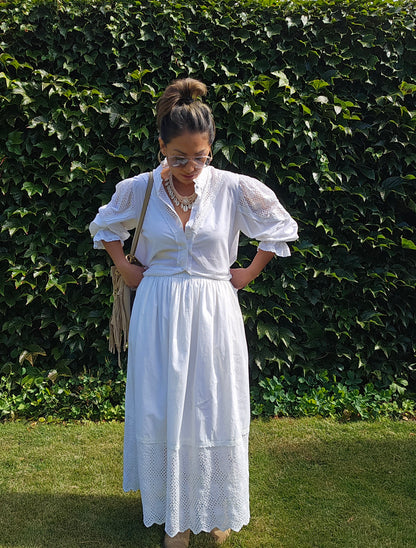 Romantic Style White Cotton Blouse