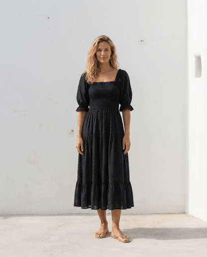 Schwarzes Baumwollkleid „Milchmädchen“