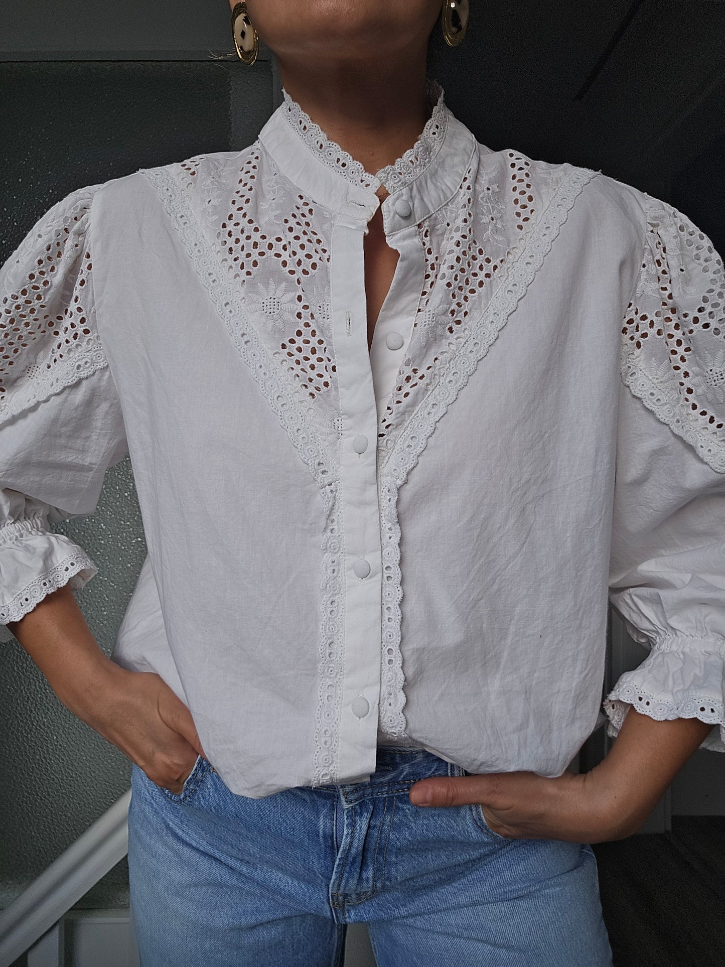 Weiße Baumwollbluse im Romantic Style
