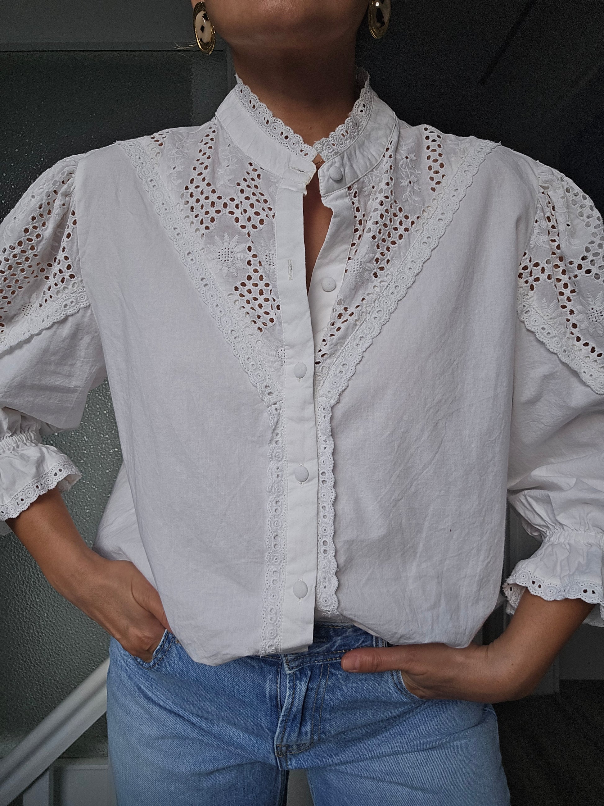 Weiße Baumwollbluse im Romantic Style
