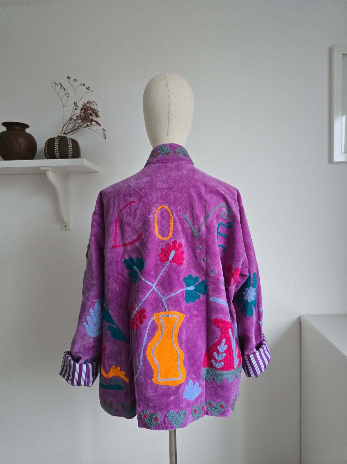 Wendbare Jacke aus besticktem Samt und Baumwolle