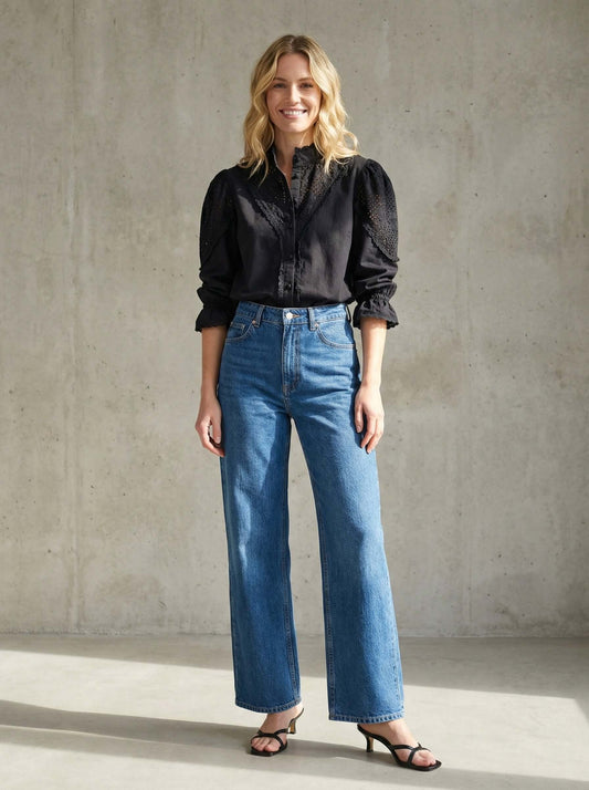 Zoey Baumwollbluse - Schwarz