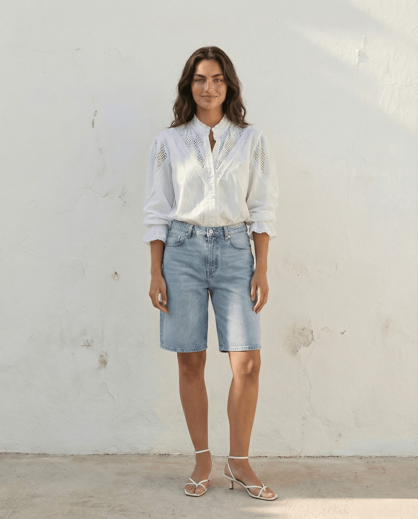 Zoey Baumwollbluse Weiß – handgefertigte Spitzenbluse...