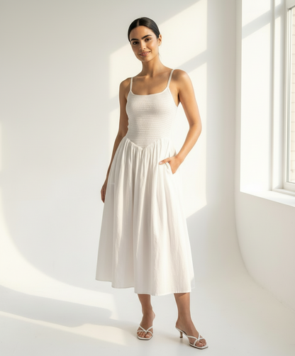 Jardin Midi Kleid  aus Baumwolle - Weiß