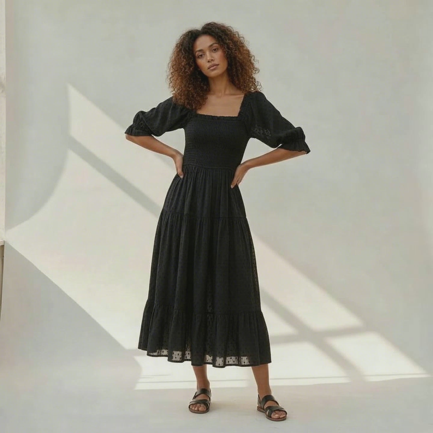 Midi-Kleid aus geraffter Baumwolle