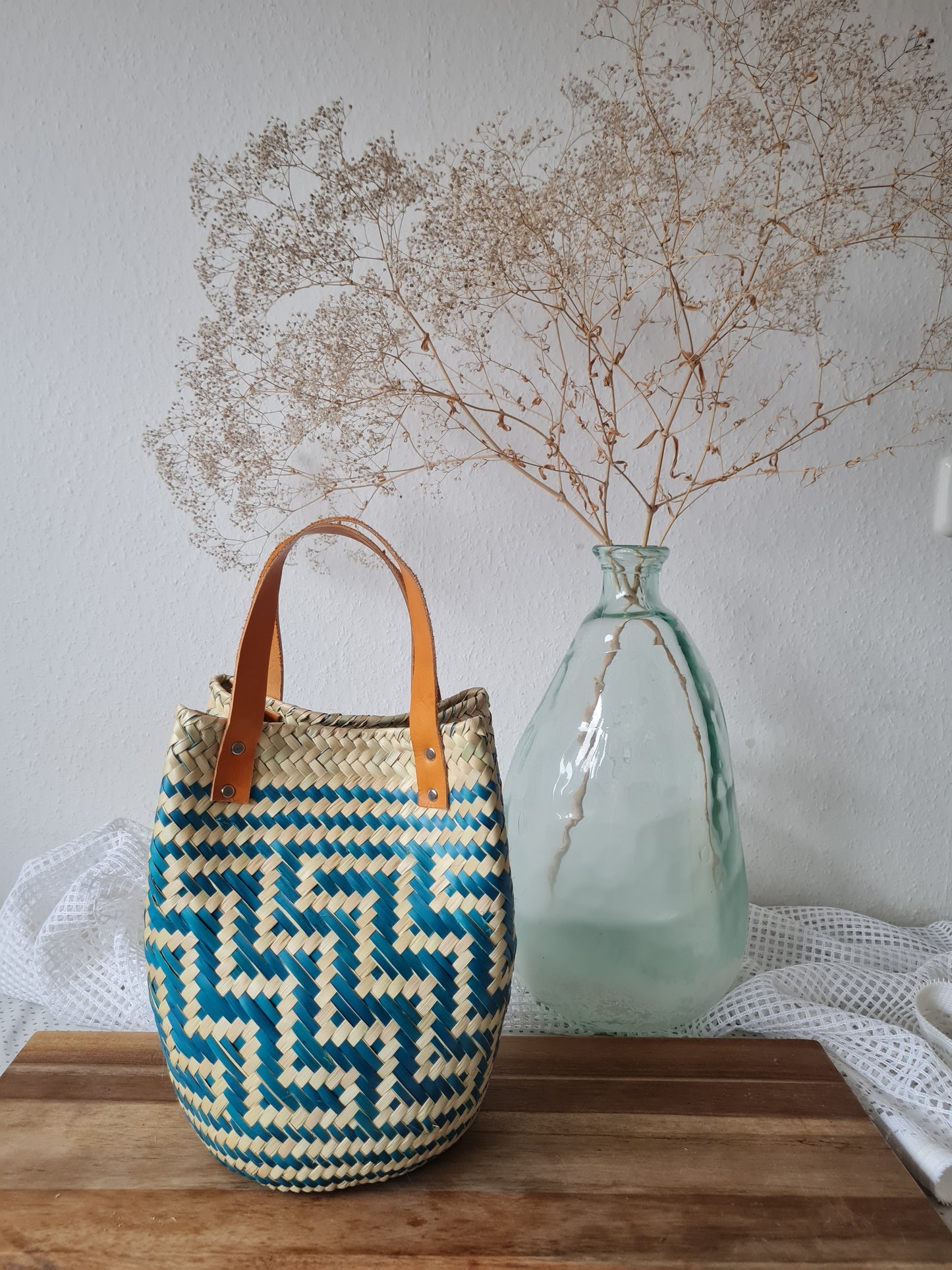 Handmade Raffia Basket Bag In Green