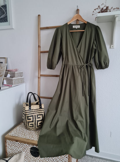 Maxi-Wickelkleid aus Baumwolle in Olive