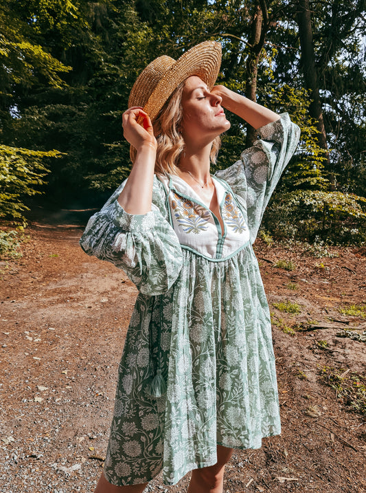 Sommer Baumwolle Boho Mini Kleid